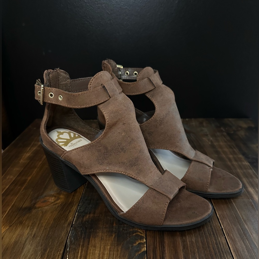 Brown suede sandal booties